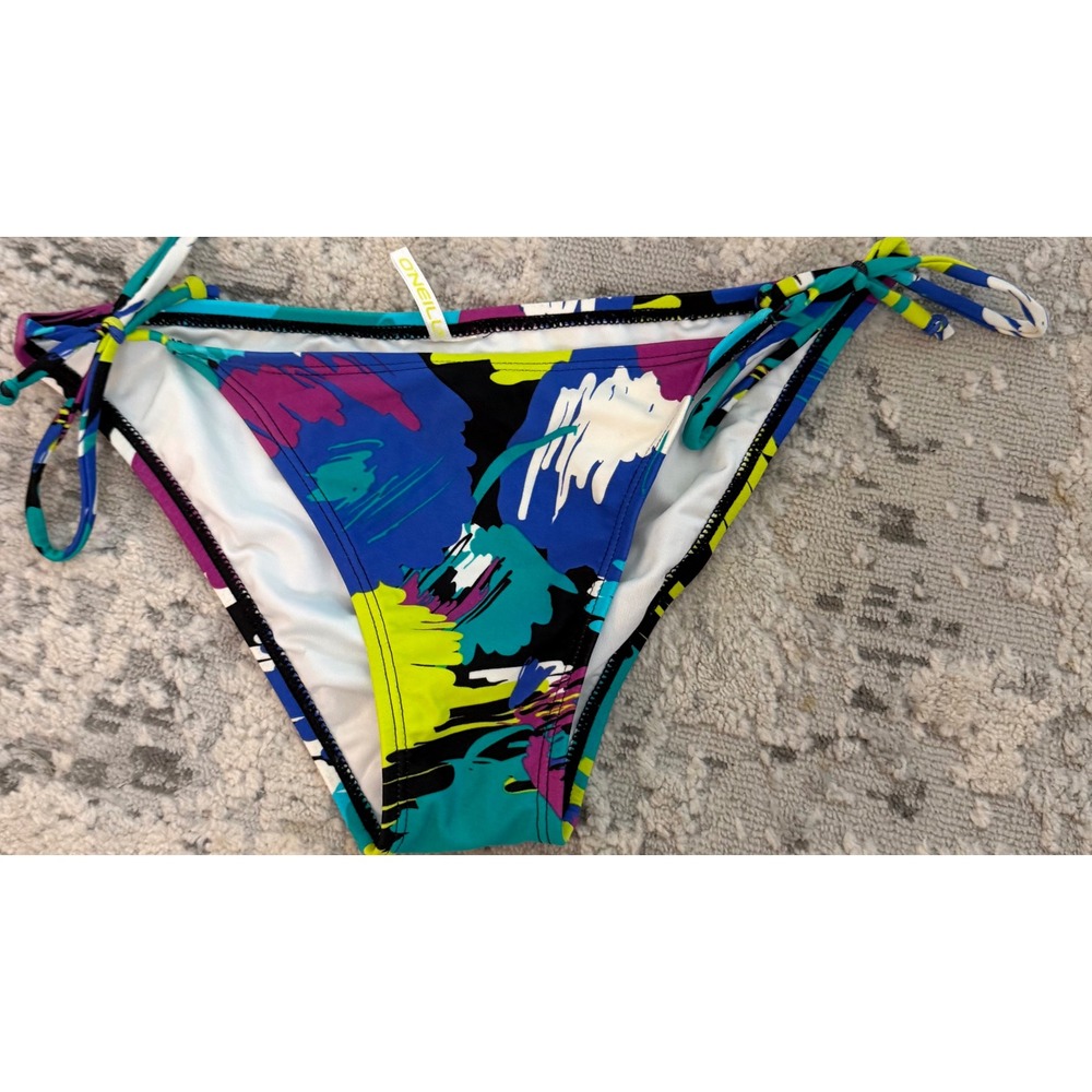 ONeill Womens Abstract Print Side Tie Bikini Bottom Blue Purple Lime Multi L